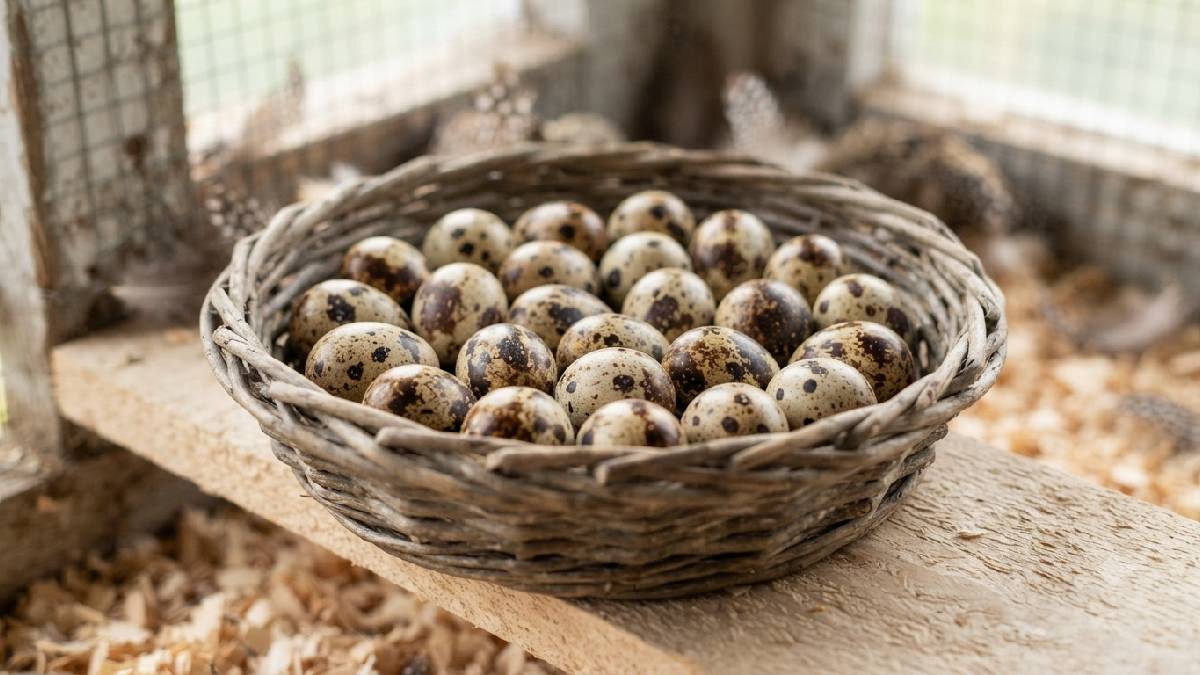 Fresh quail eggs collected from home farm
