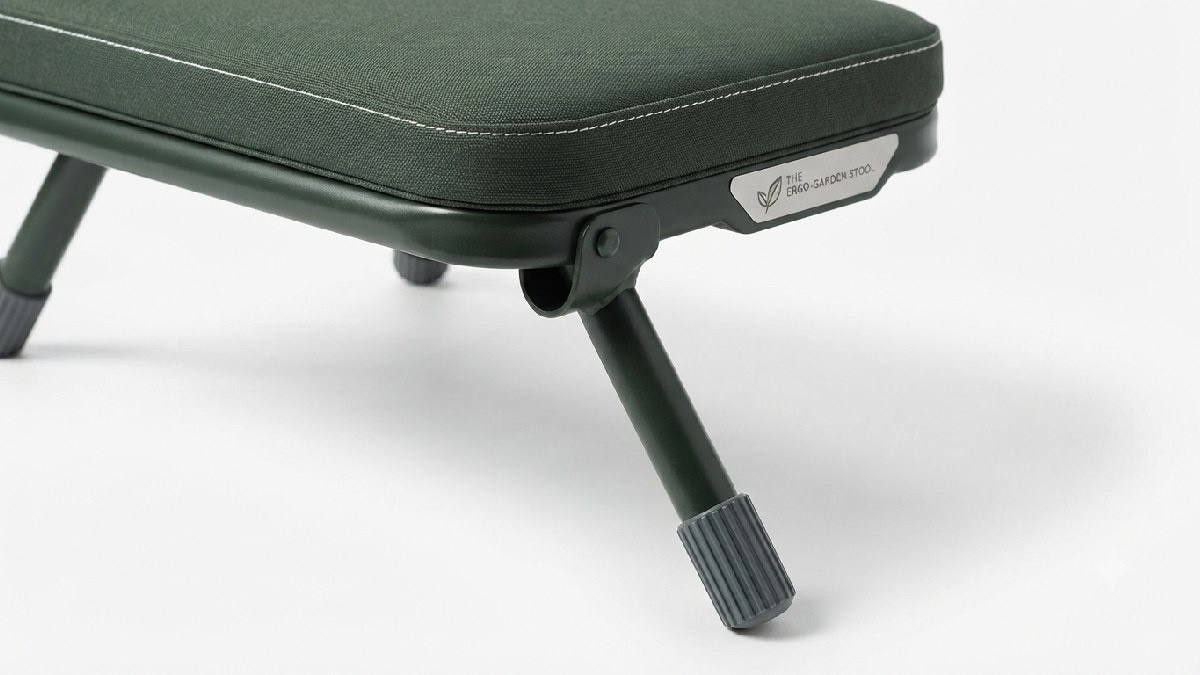 Close-up of gardening stool features and design