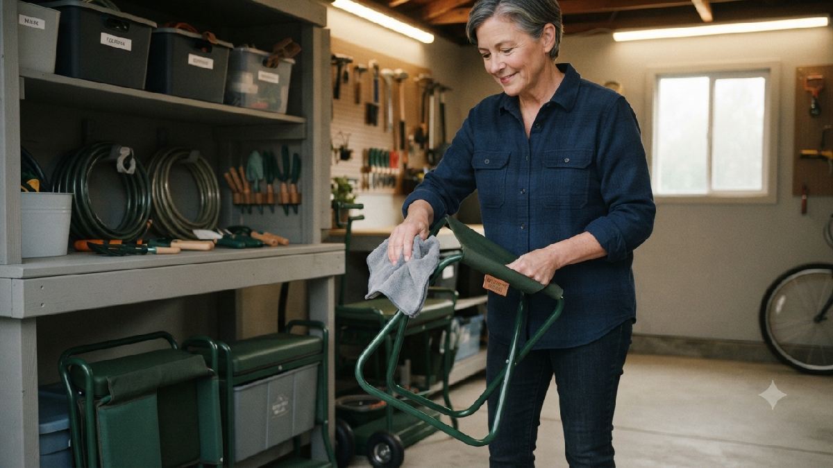 Cleaning and storing a gardening stool properly