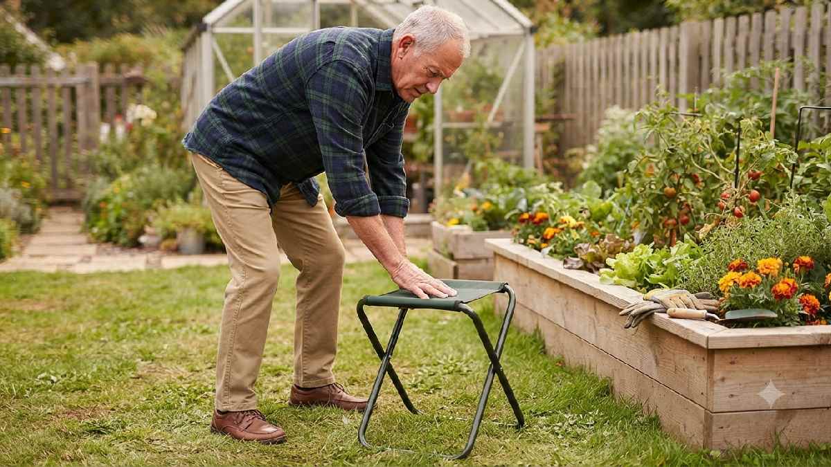 Checking gardening stool stability before use