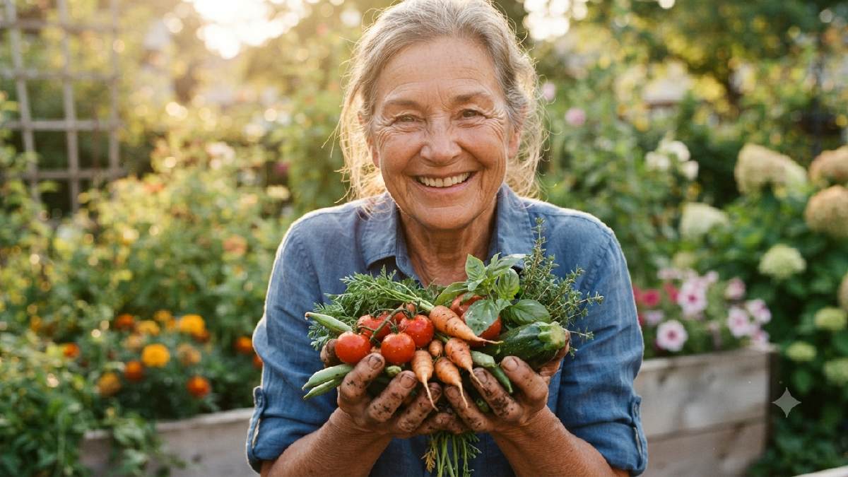 Person enjoying benefits of home gardening