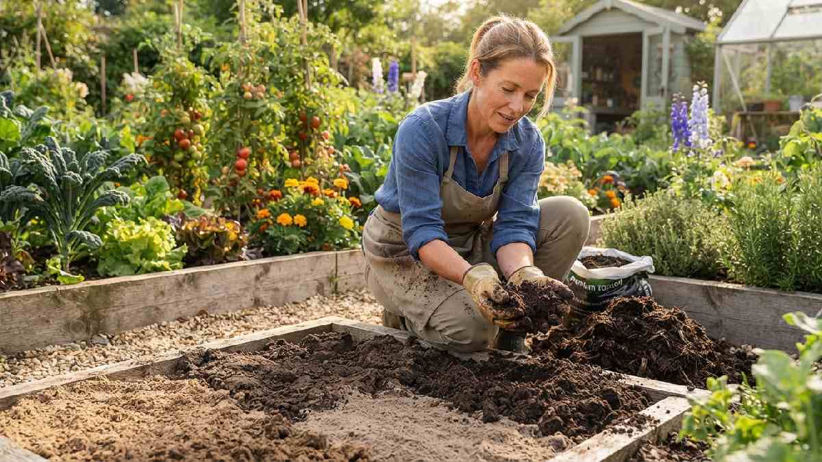 Different soil types used in gardening.