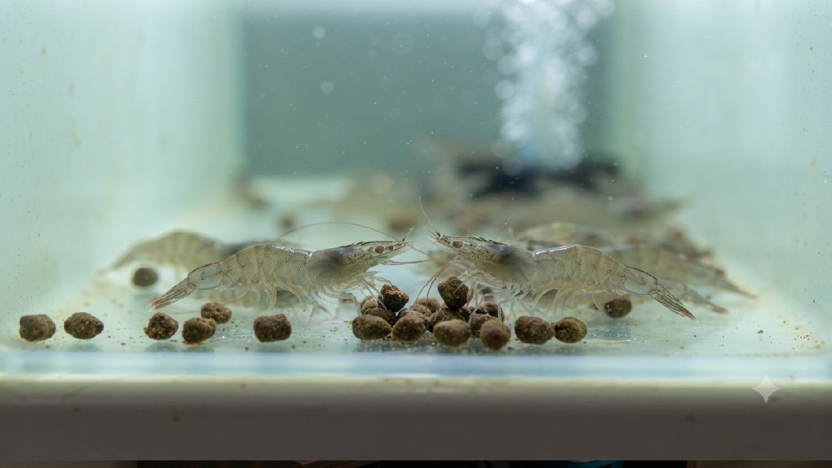 Feeding indoor shrimp