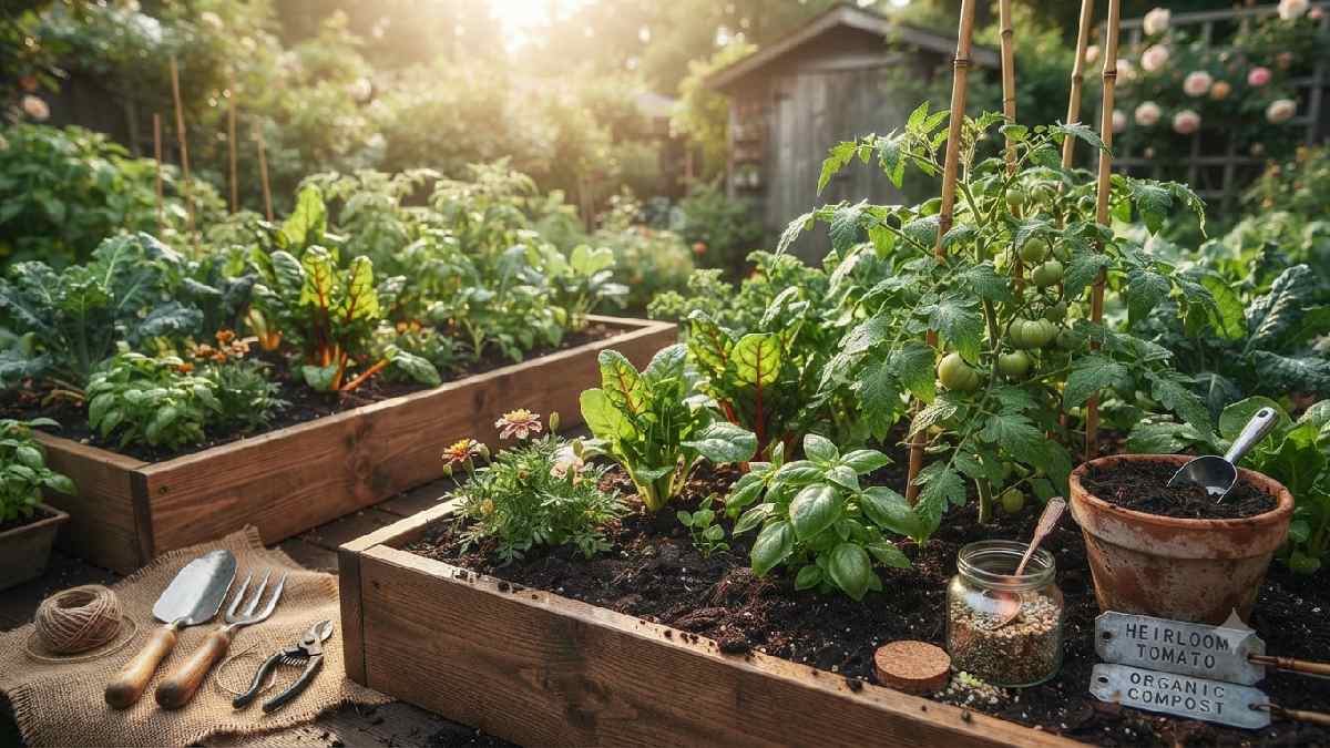 Healthy plants growing in nutrient-rich garden soil.