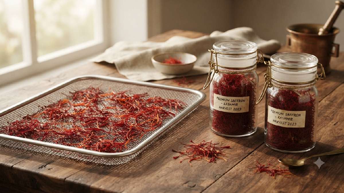 Drying and storing premium-quality saffron threads correctly.
