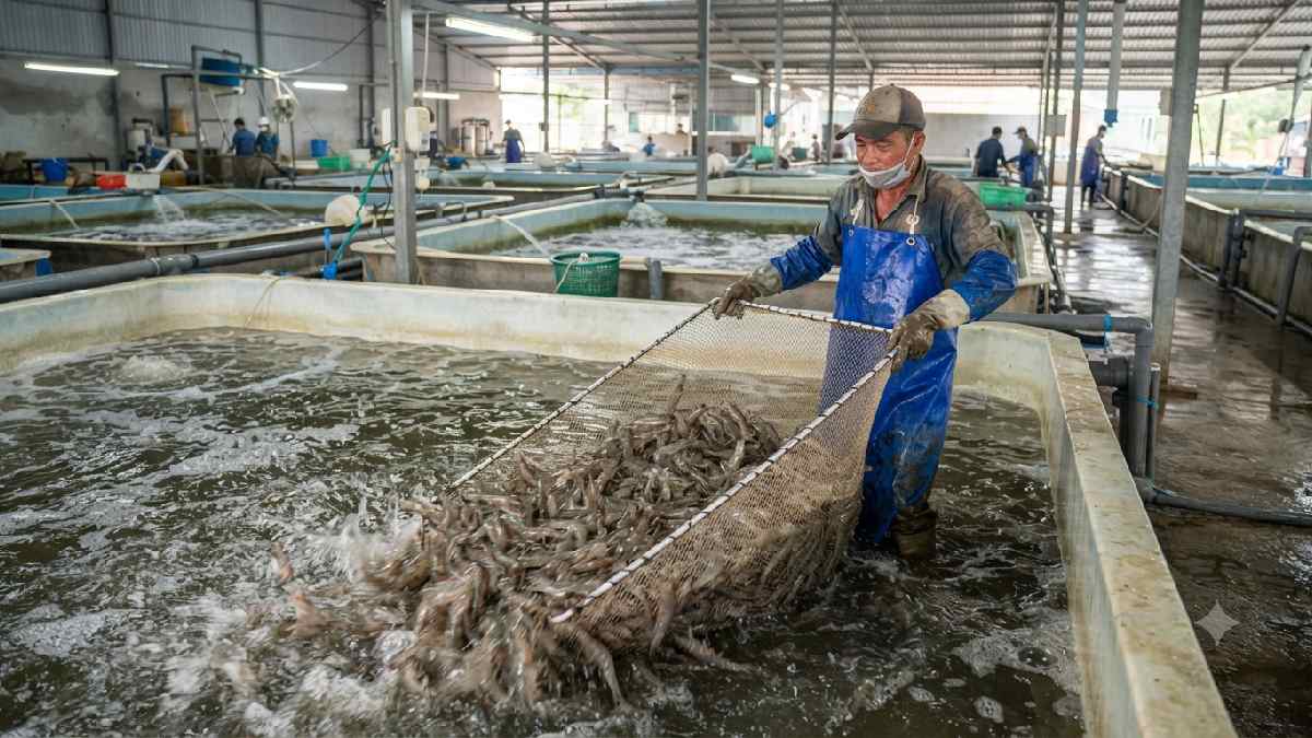 Harvesting indoor shrimp