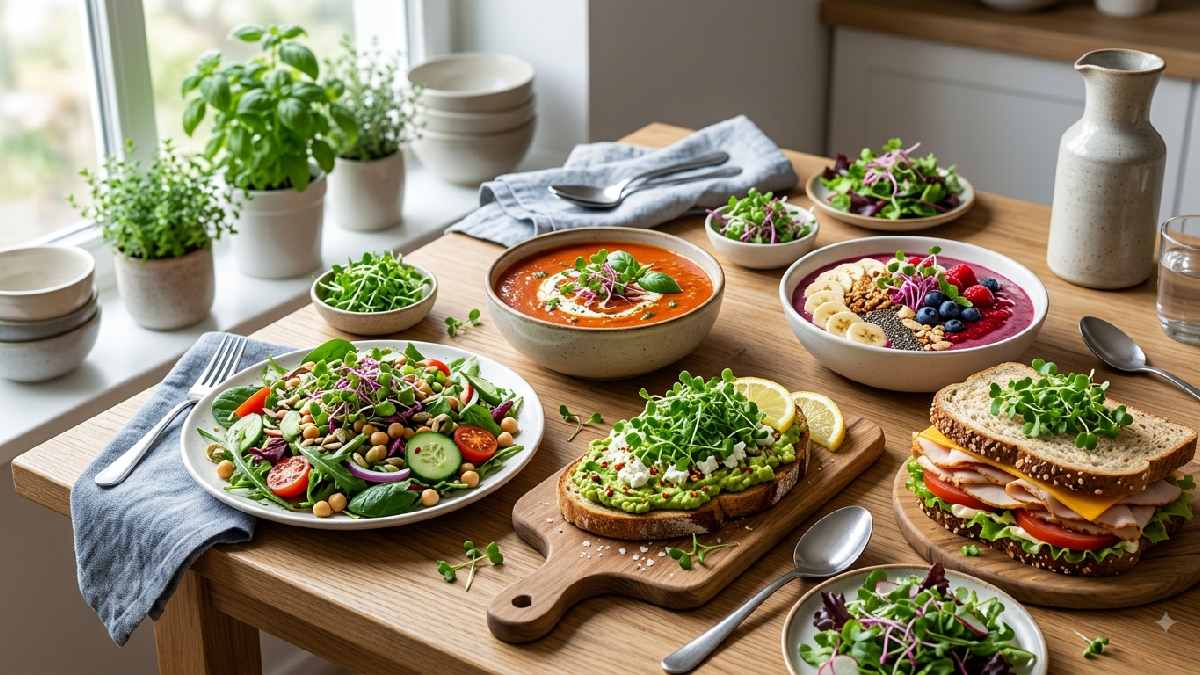 Fresh microgreens added to salads, sandwiches, smoothies and other meals.