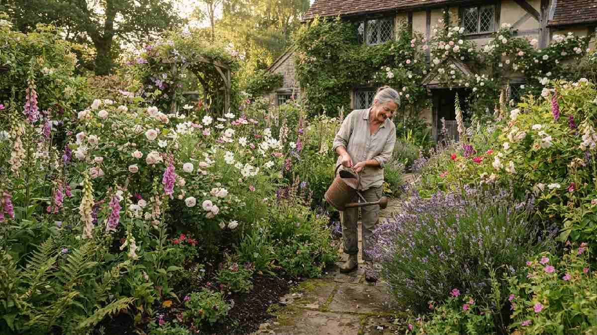 Naturally maintained vintage garden with relaxed planting.