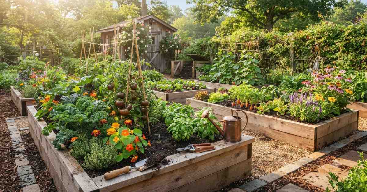 Beginner garden showing essential gardening skills.
