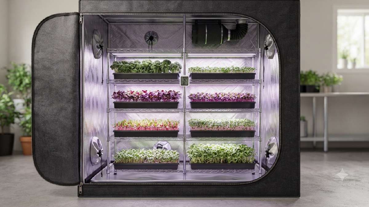 Choosing a suitable grow tent for microgreens.