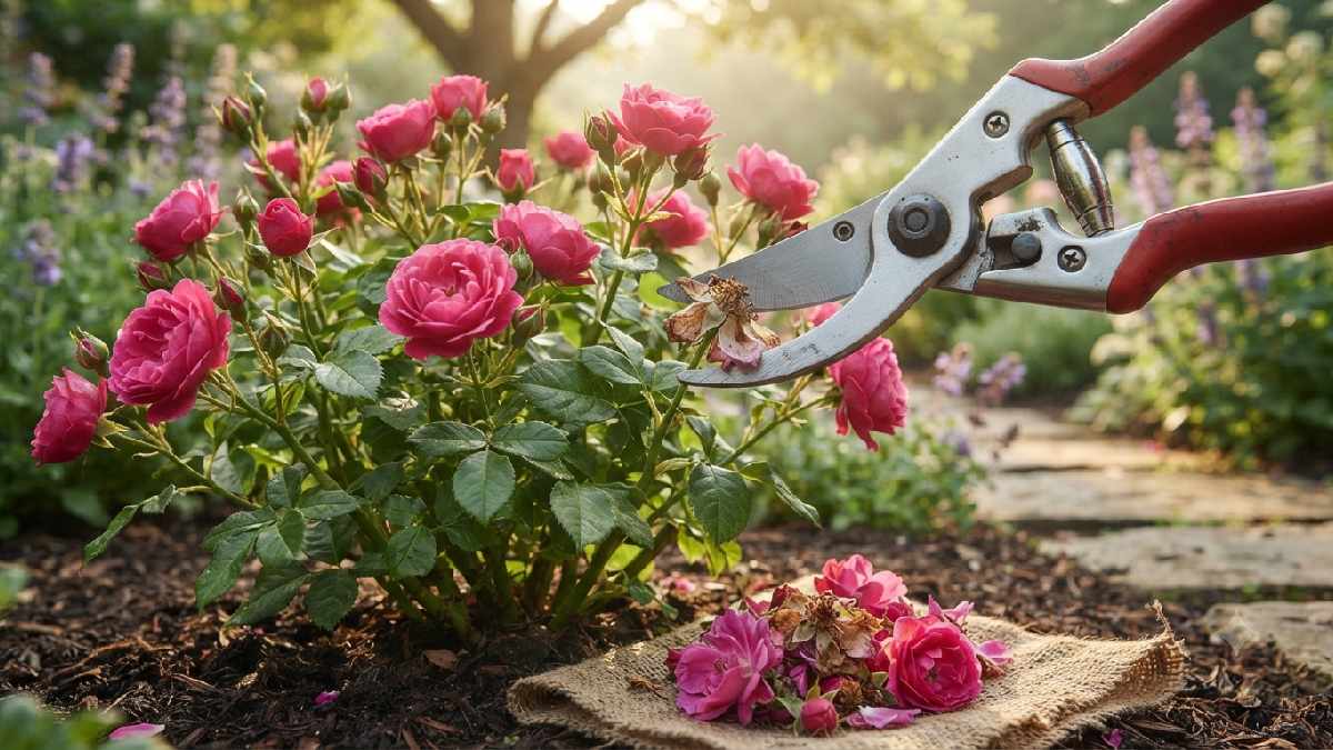Pruning and deadheading healthy garden plants.