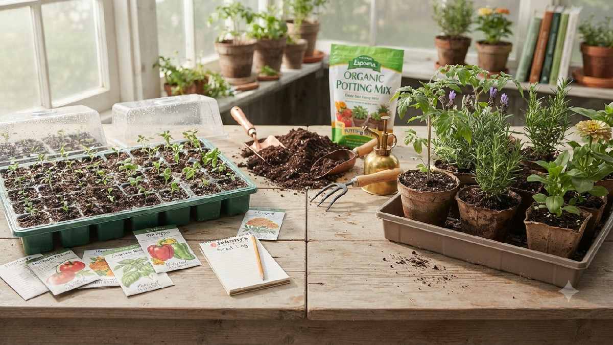Seedlings and nursery transplants for gardening.