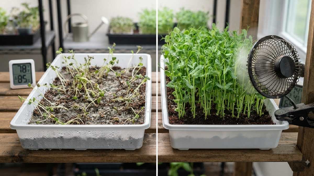 Microgreen airflow helping prevent mold on growing trays.