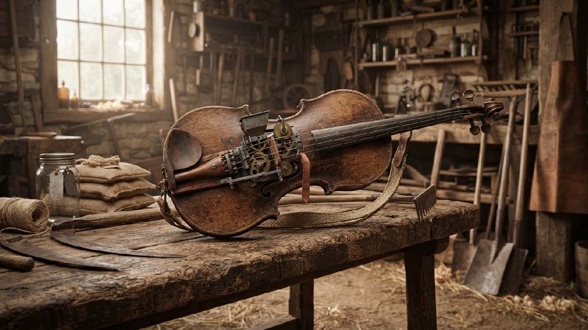 Rare vintage seed fiddle used for spreading seeds.