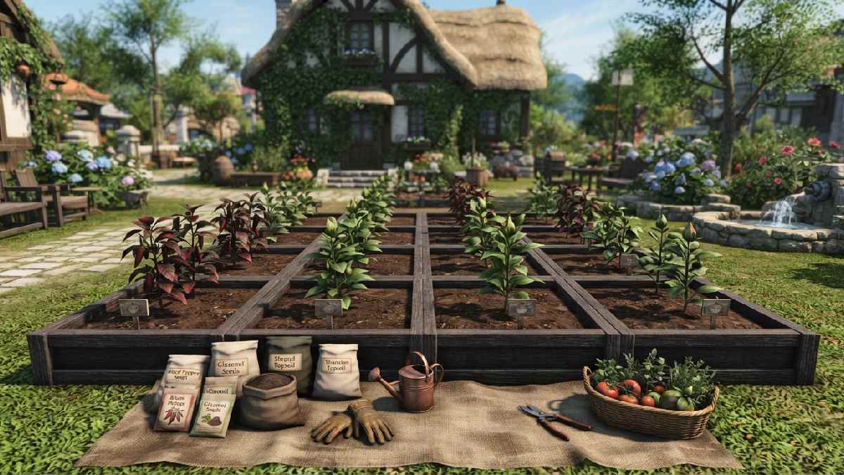 Efficient eight-bed layout for smarter FFXIV gardening.