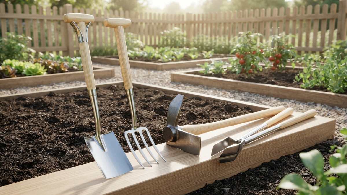 Antique tools for digging and turning garden soil.