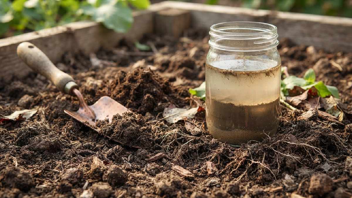 Healthy garden soil with compost and soil testing.