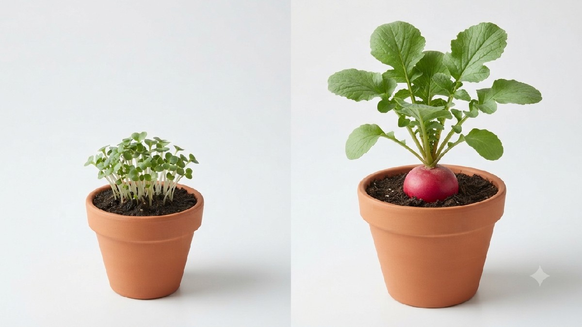 Microgreens compared to a mature vegetable