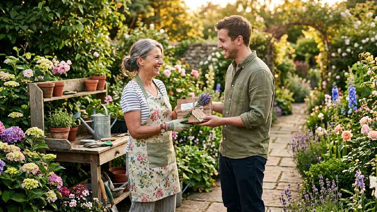 Gardener receiving a gardening gift voucher