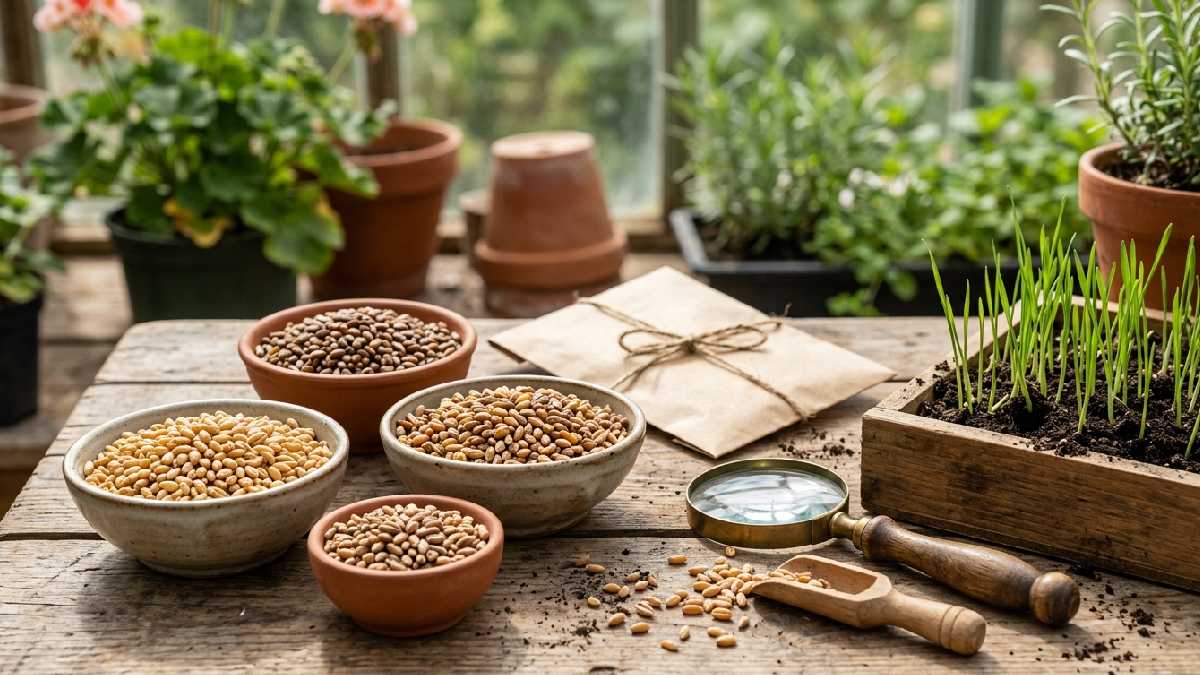Choosing quality wheat seeds for wheatgrass.
