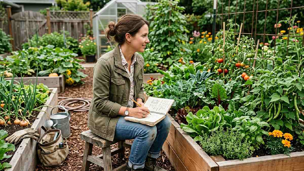 Gardener writing garden notes