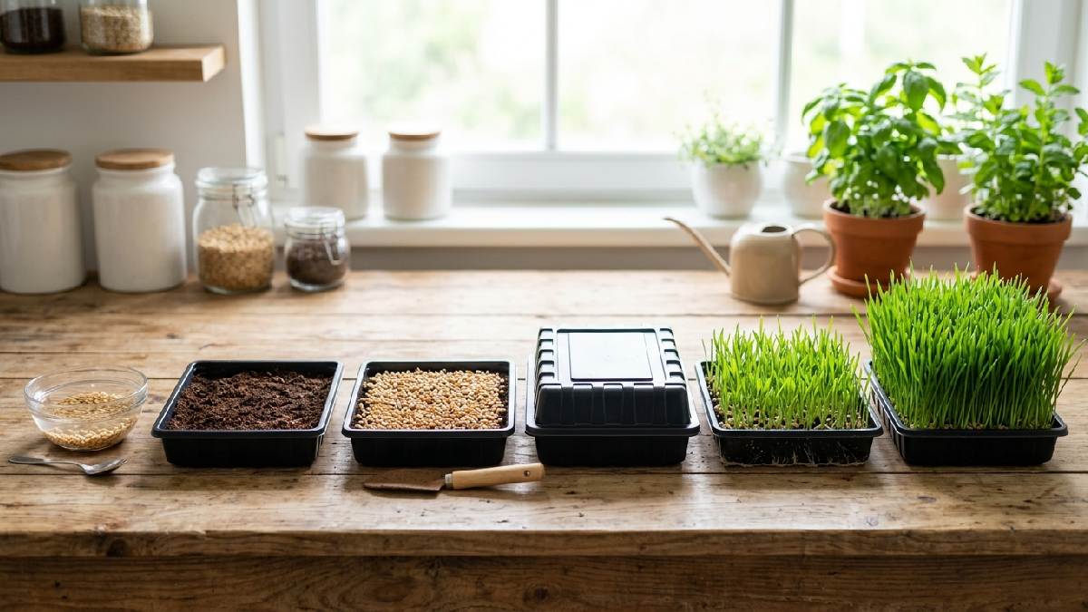 Step-by-step wheatgrass microgreen growing