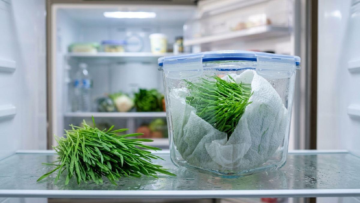 Fresh wheatgrass stored in the refrigerator