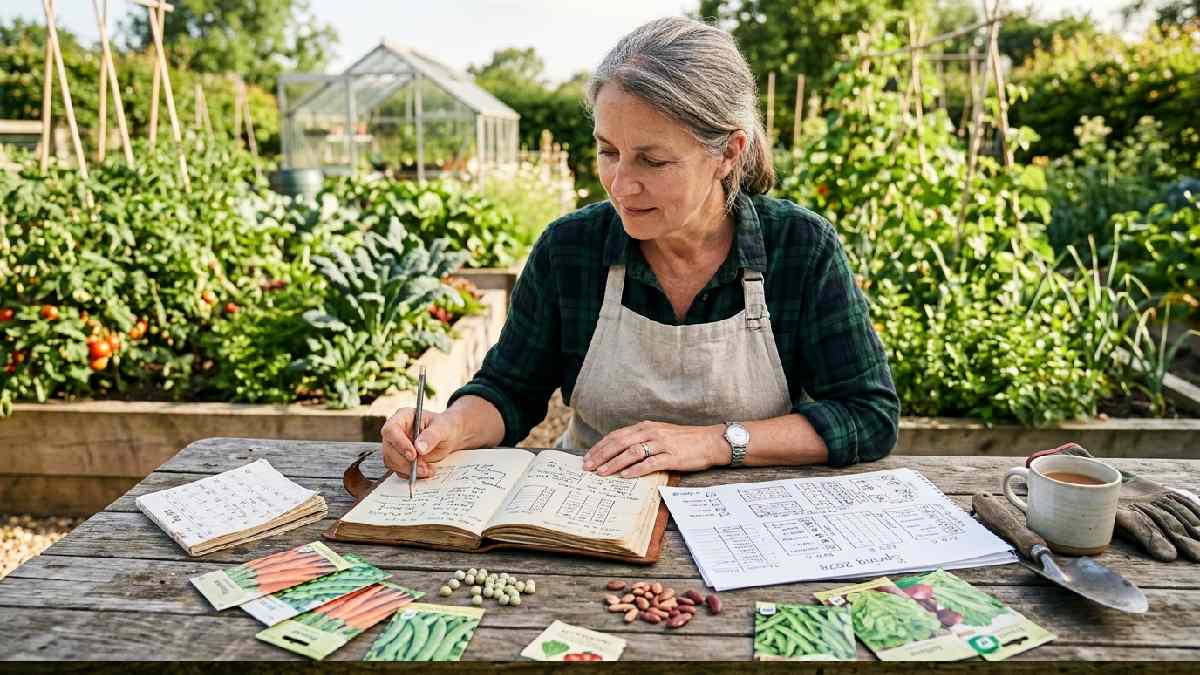 Gardener reviewing last year's notes
