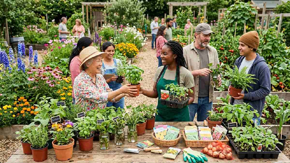 Gardeners exchanging plants at a local swap