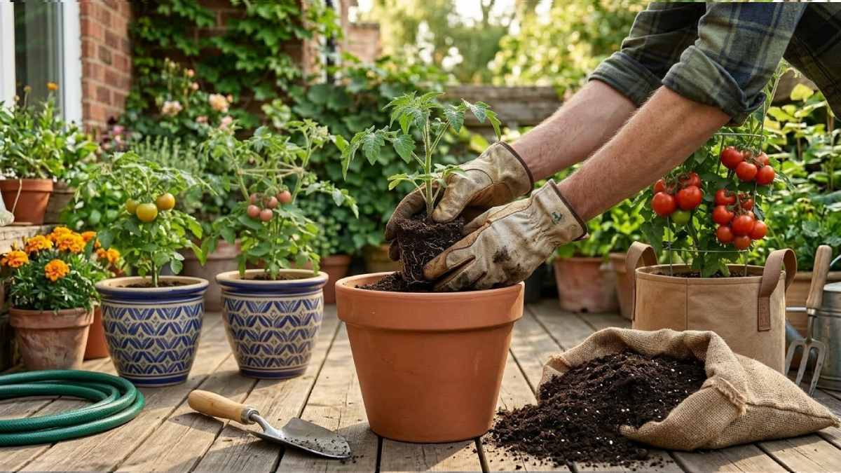 Planting tomatoes in pots