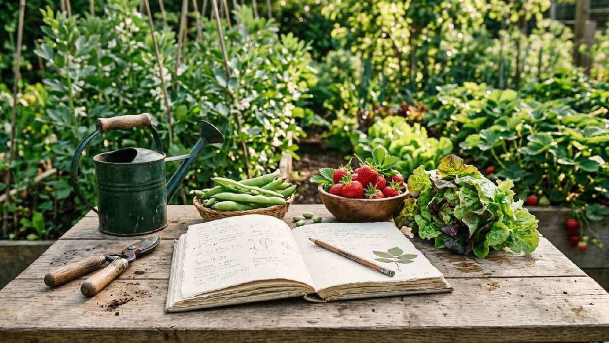 Weekly garden journal with harvest