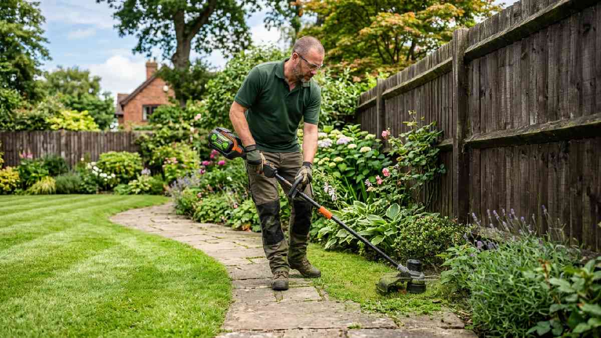 String trimmer cleaning grass edges