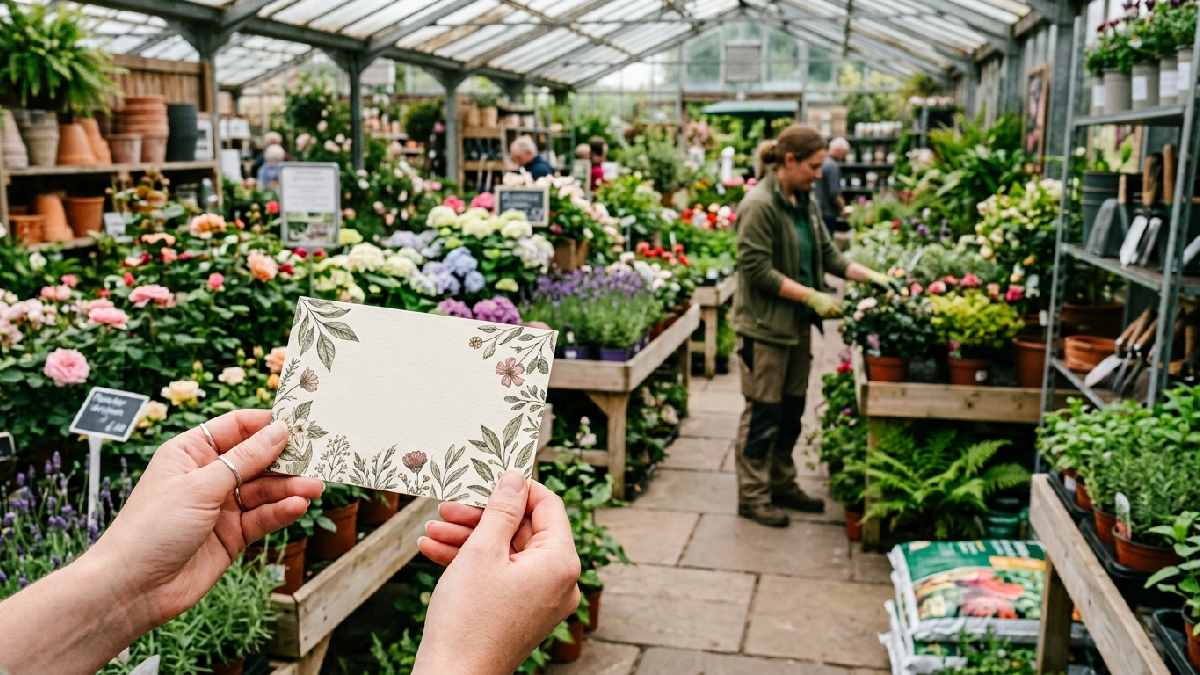Gardening gift voucher at a garden centre
