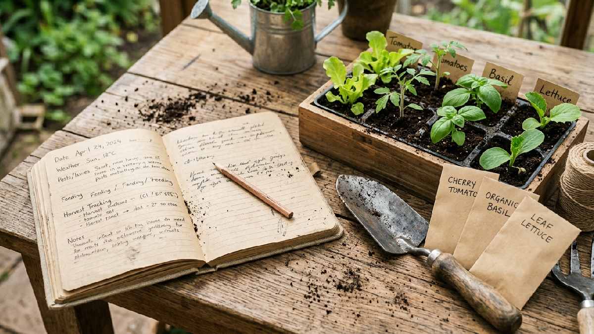 Garden notebook tracking plant details