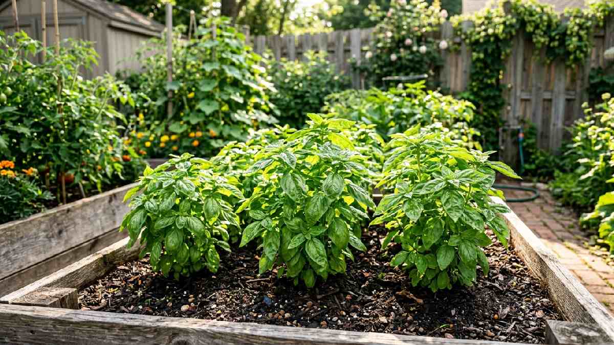 Basil growing in a sunny garden