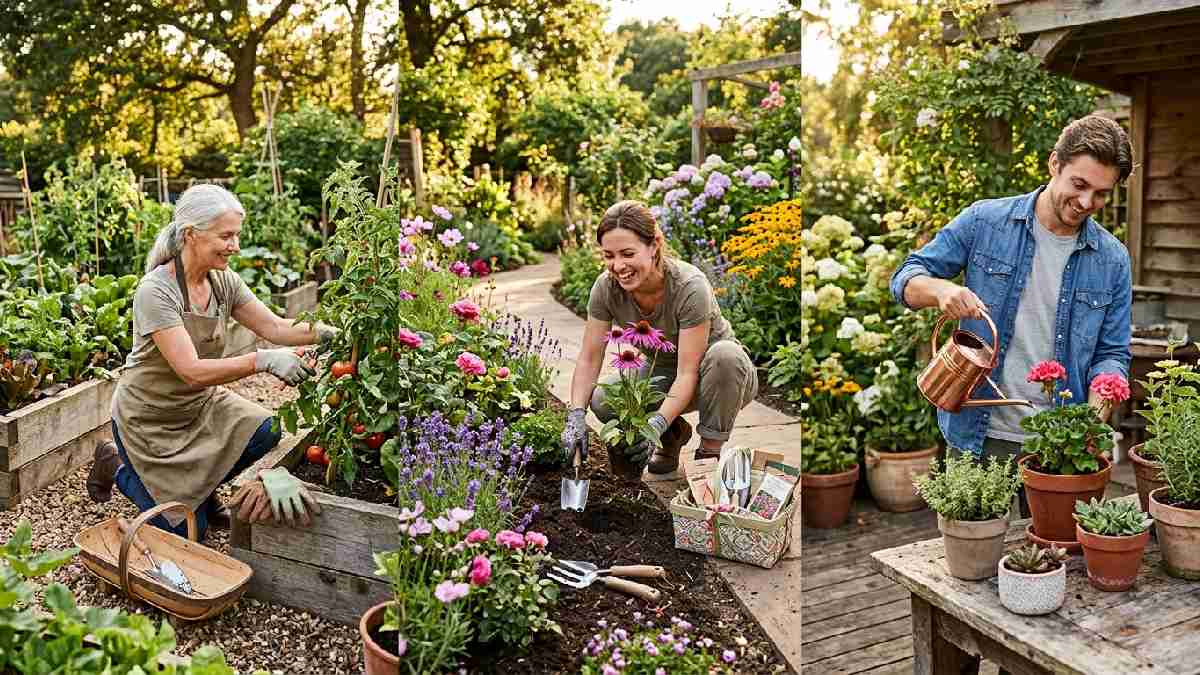 Different gardeners receiving gardening gifts