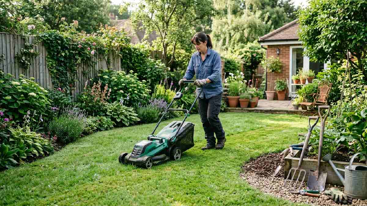 Gardener using power tools