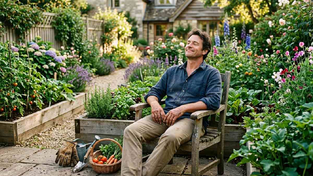 Dad relaxing in his garden