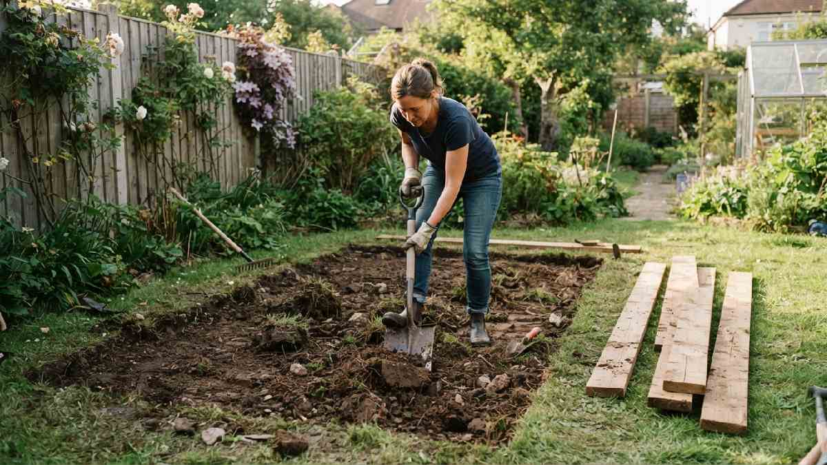 Preparing level ground for a raised garden bed