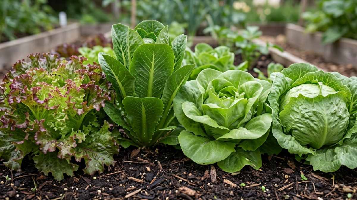 Different types of lettuce growing together