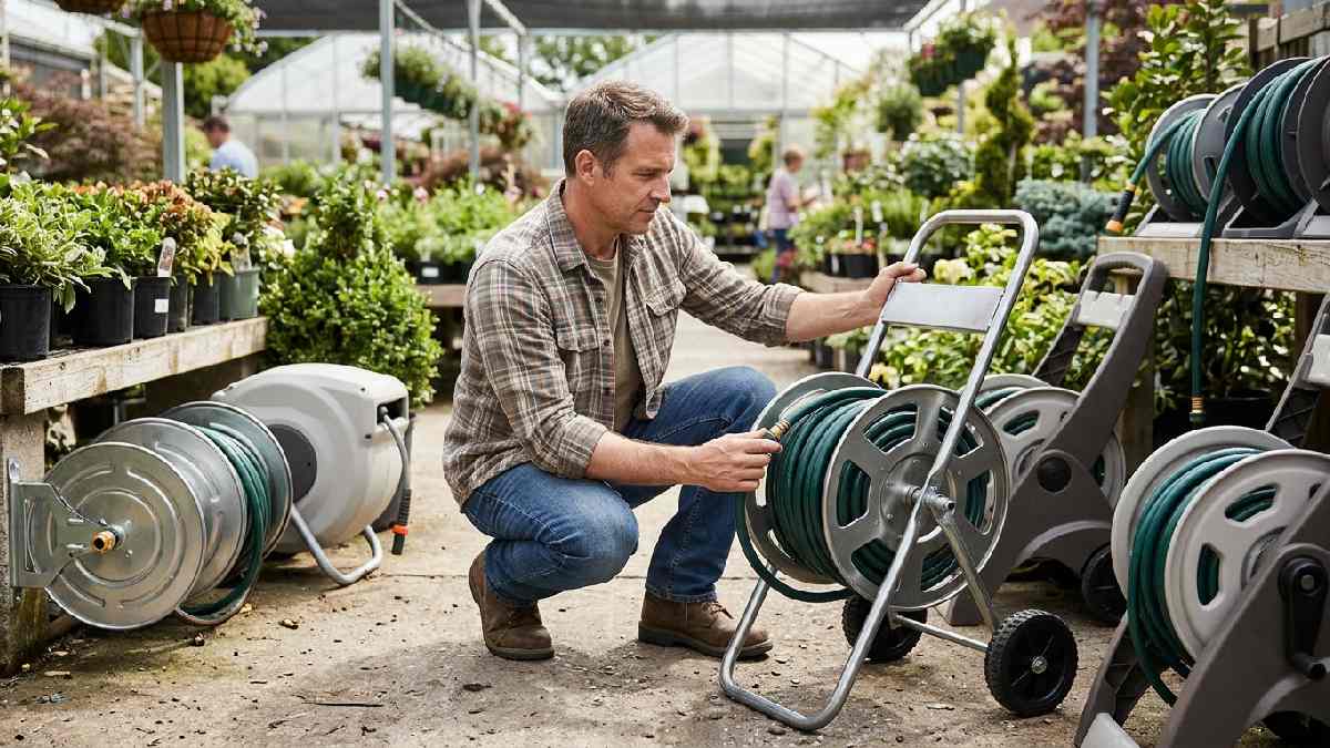 Checking a garden hose reel before buying