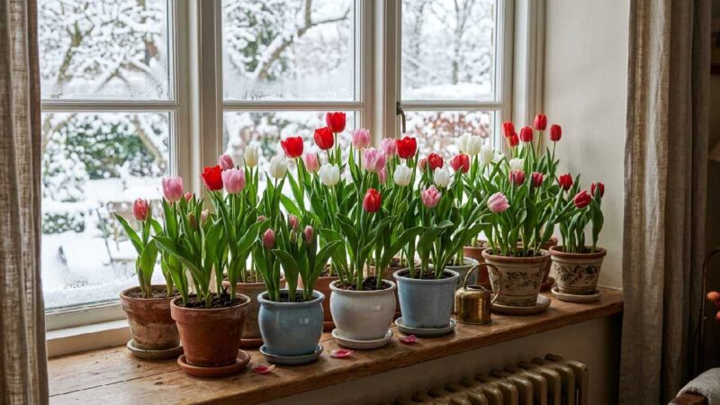 Tulips forced to bloom indoors