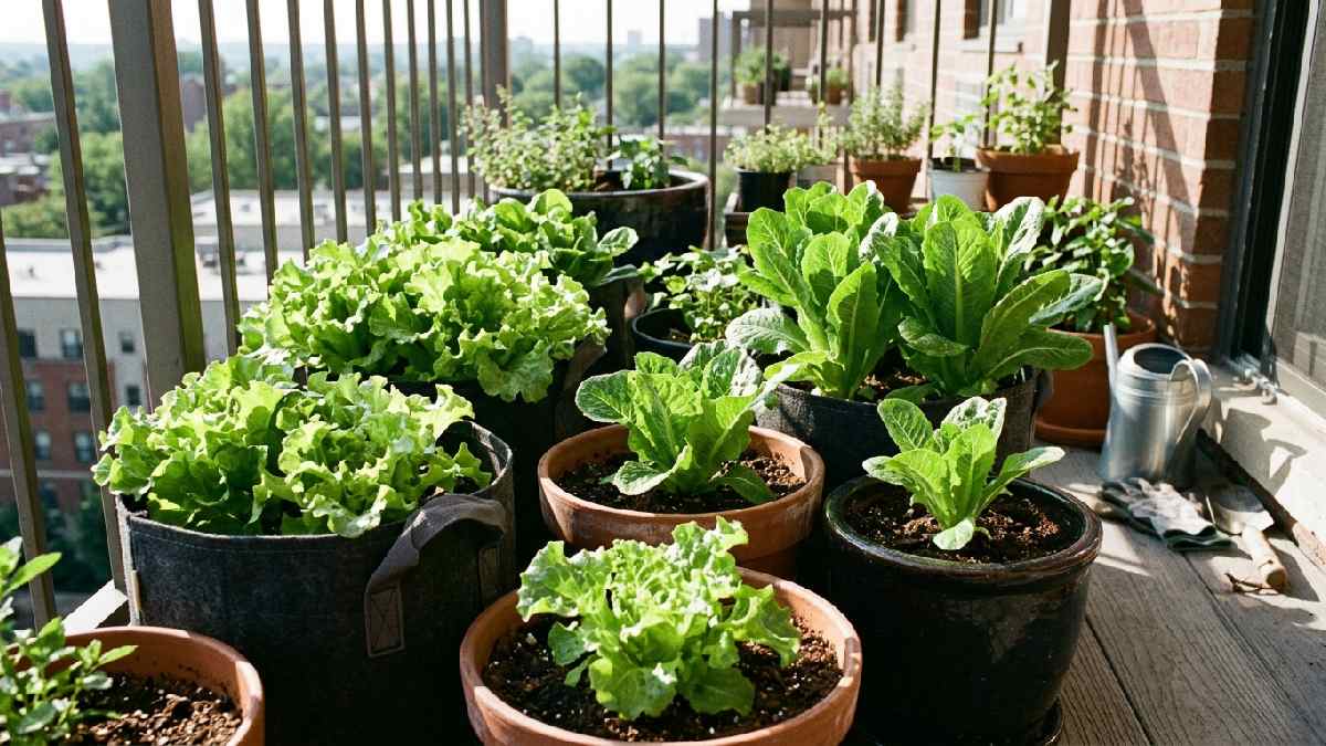 Growing lettuce in containers on a balcony