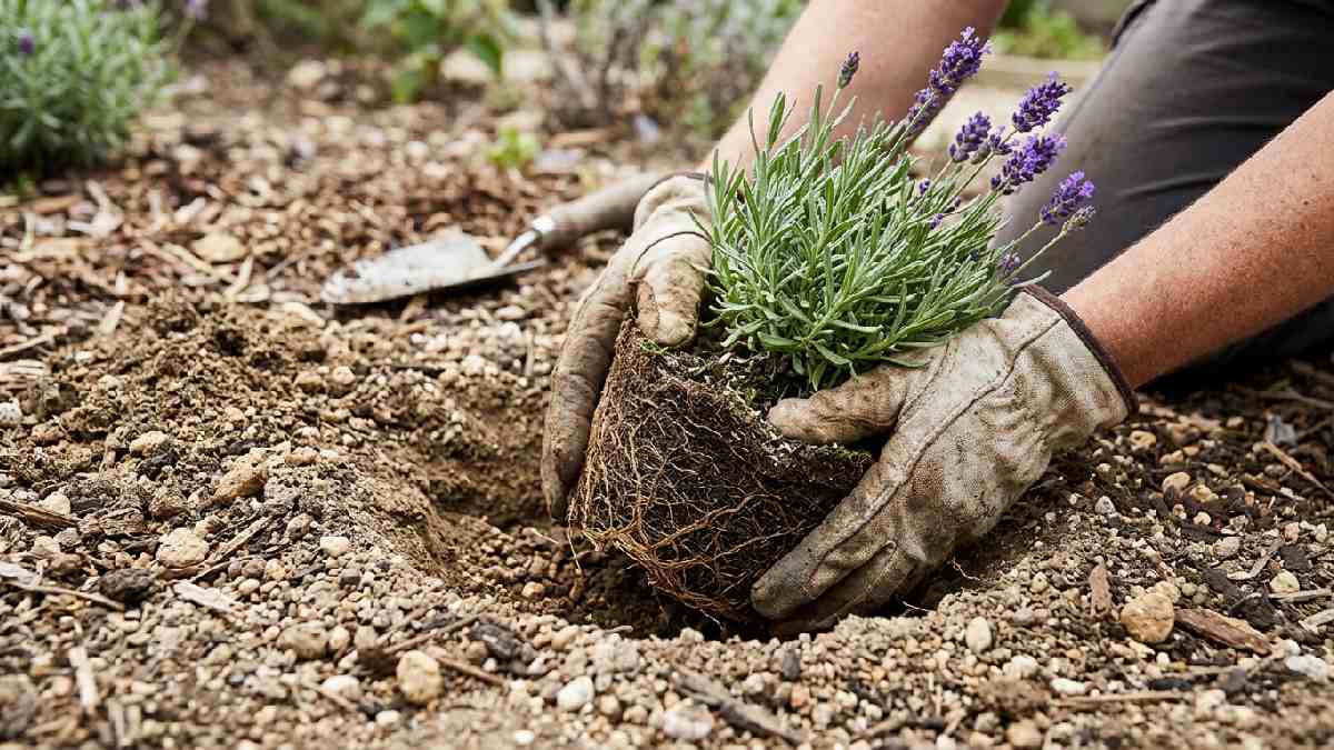 Planting a lavender nursery plant