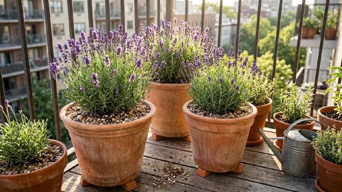 Lavender growing in a terracotta container