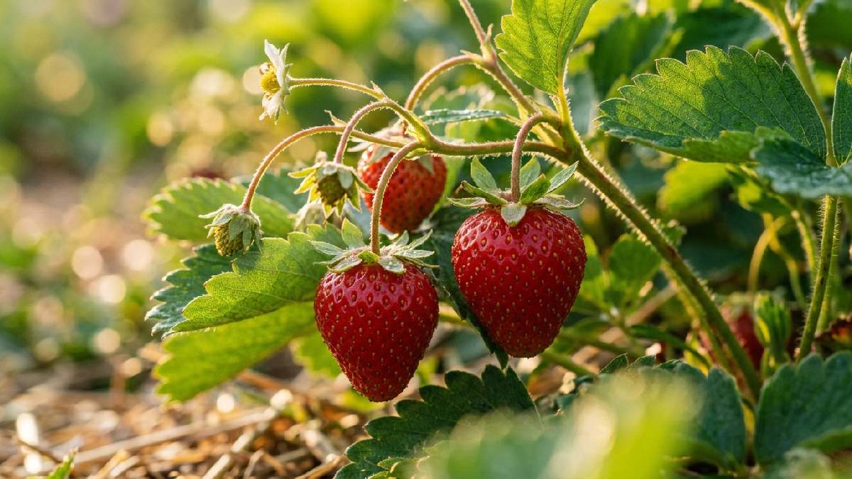 Fully ripe strawberries ready to harvest
