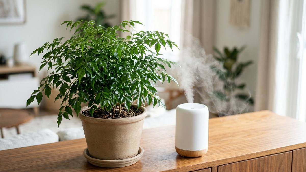 China Doll plant with a humidifier nearby