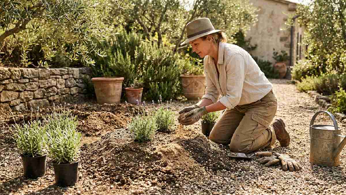 Sunny well-drained soil prepared for lavender