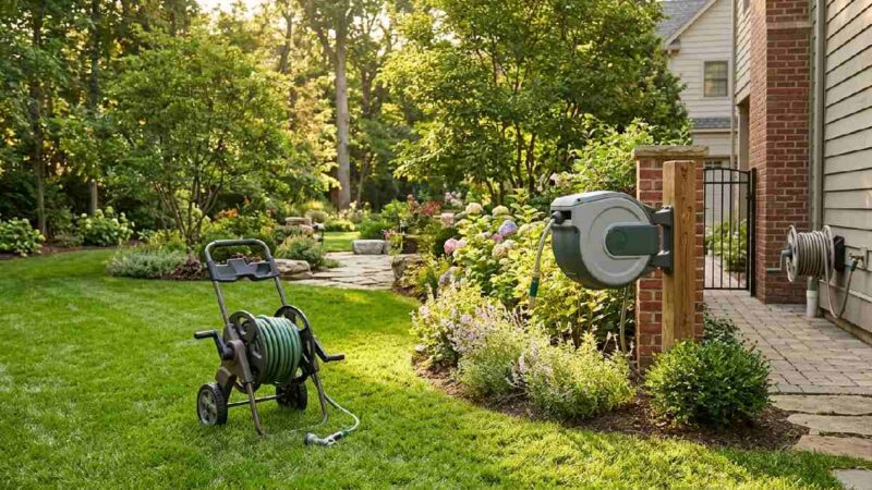Garden hose reels for different yard situations