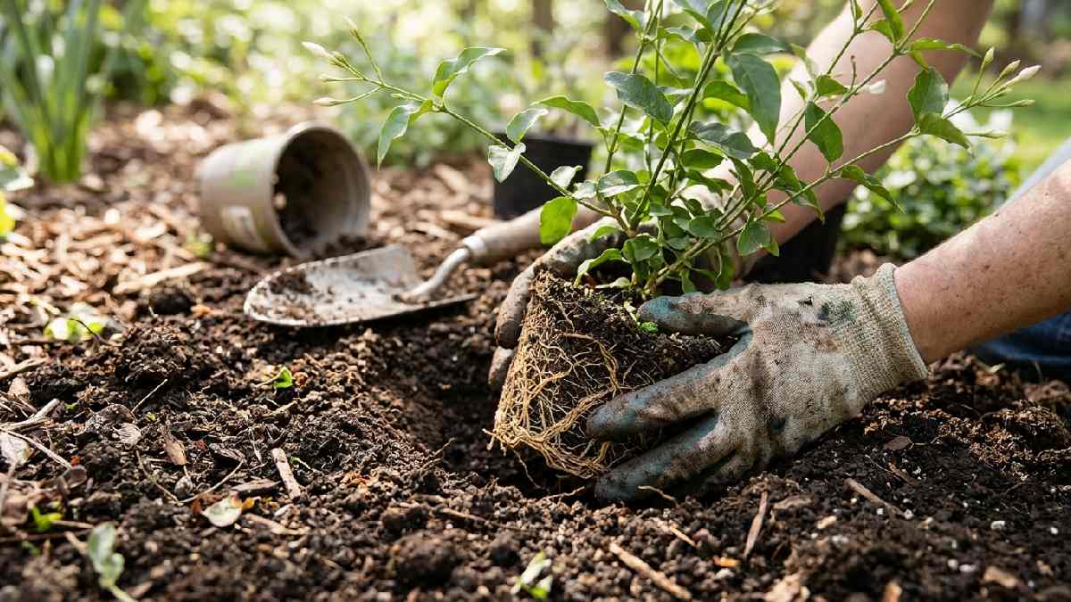 Preparing soil for planting jasmine